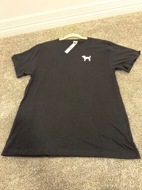 PINK Victoria's Secret Black Short-Sleeve Crewneck Tee with White Dog Logo